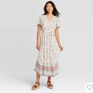 Midi Dress Flowers Print KNOX ROSE